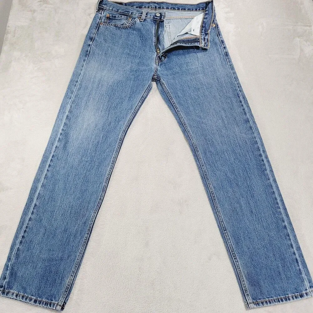 Levi's 505 Jeans Mens 36x34 Blue Med Wash Regular Straight Zip Fly Denim Cotton